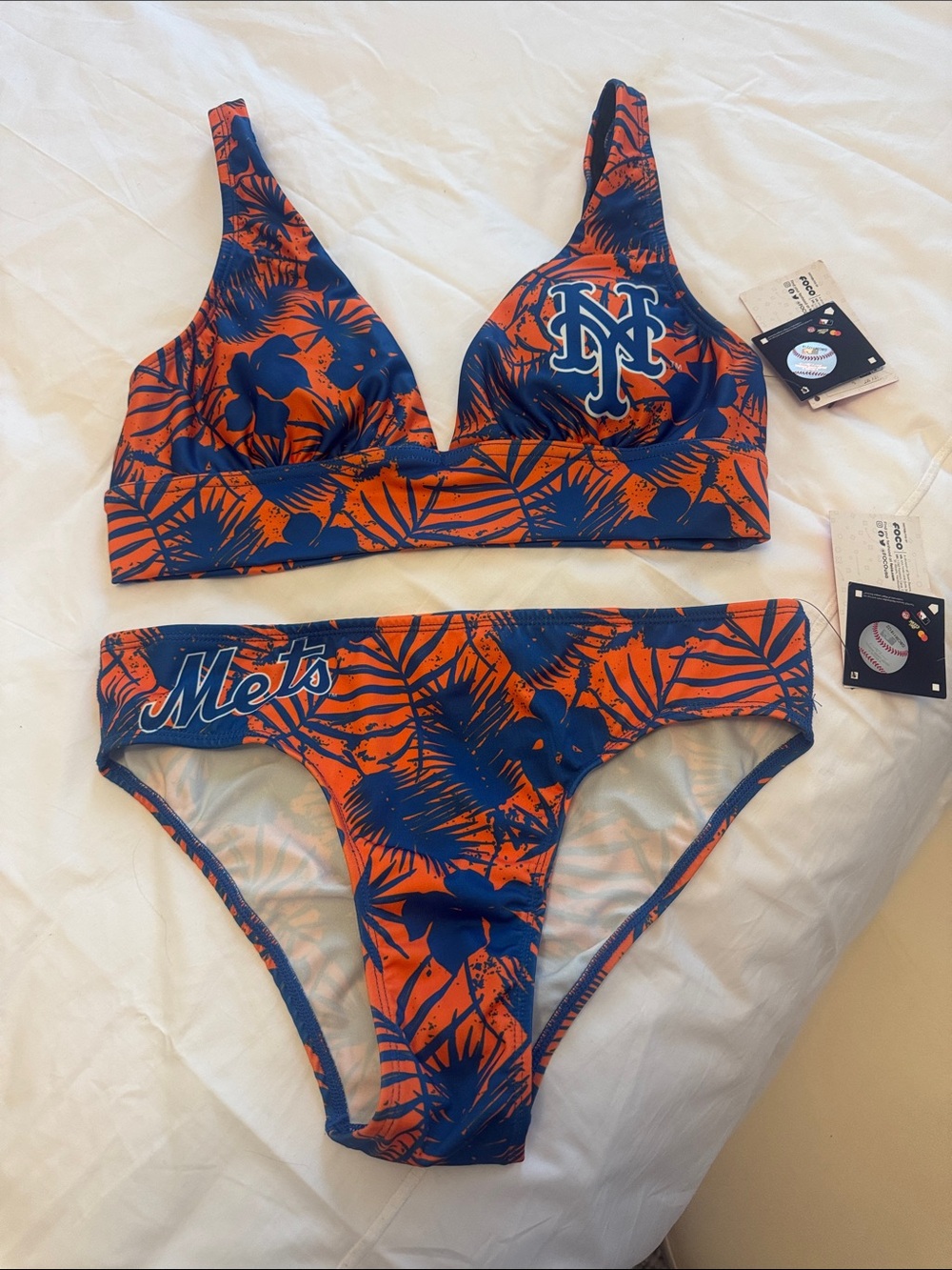 New York Mets Orange & Blue Tropical Bikini Set